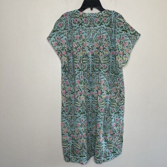 BEACON & BUNKER Shift Dress Women Medium Green Pink Floral Cotton Tassels - Picture 5 of 8